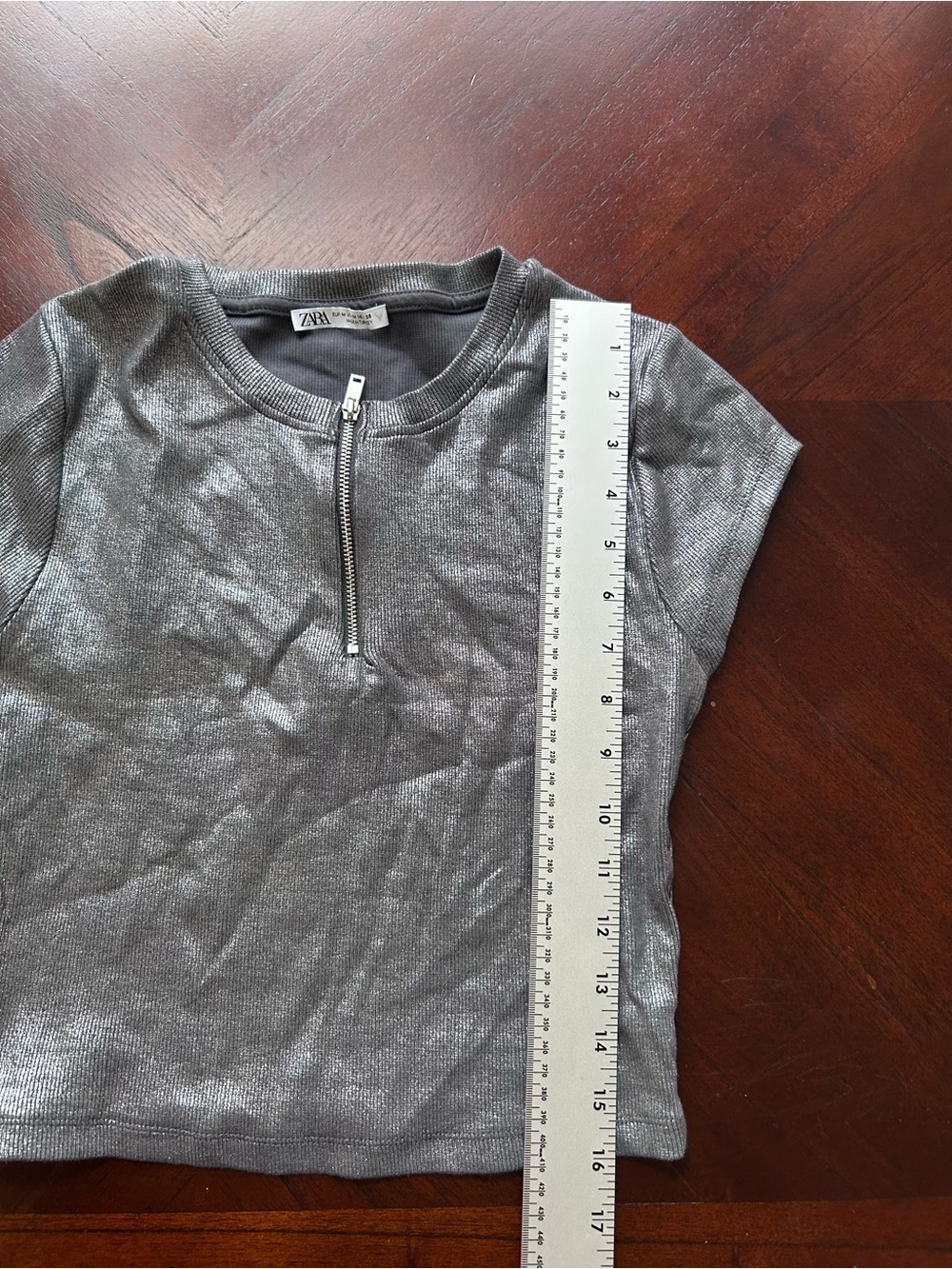 Zara Silver Shimmer Zip-Up Crop Top size M - Picture 3 of 6